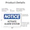 Signmission Activate Alarm System OSHA Notice Sign, Plastic, 10in W x 7in L, 2PK OS-2PACK-NS-P-710-L-15202 - alternate 6